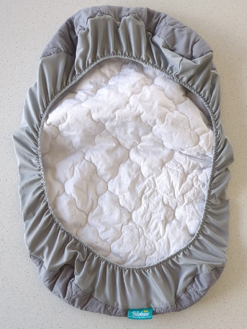 Quilted Bassinet Mattress Sheets in White and Gray - Set Of 2 - Biloban